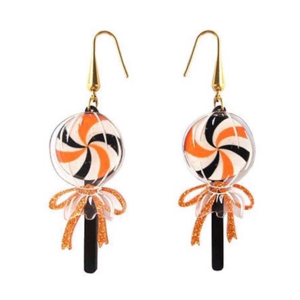 Halloween Spooky Striped Orange & Black Lollipop Earrings by LaliBlue